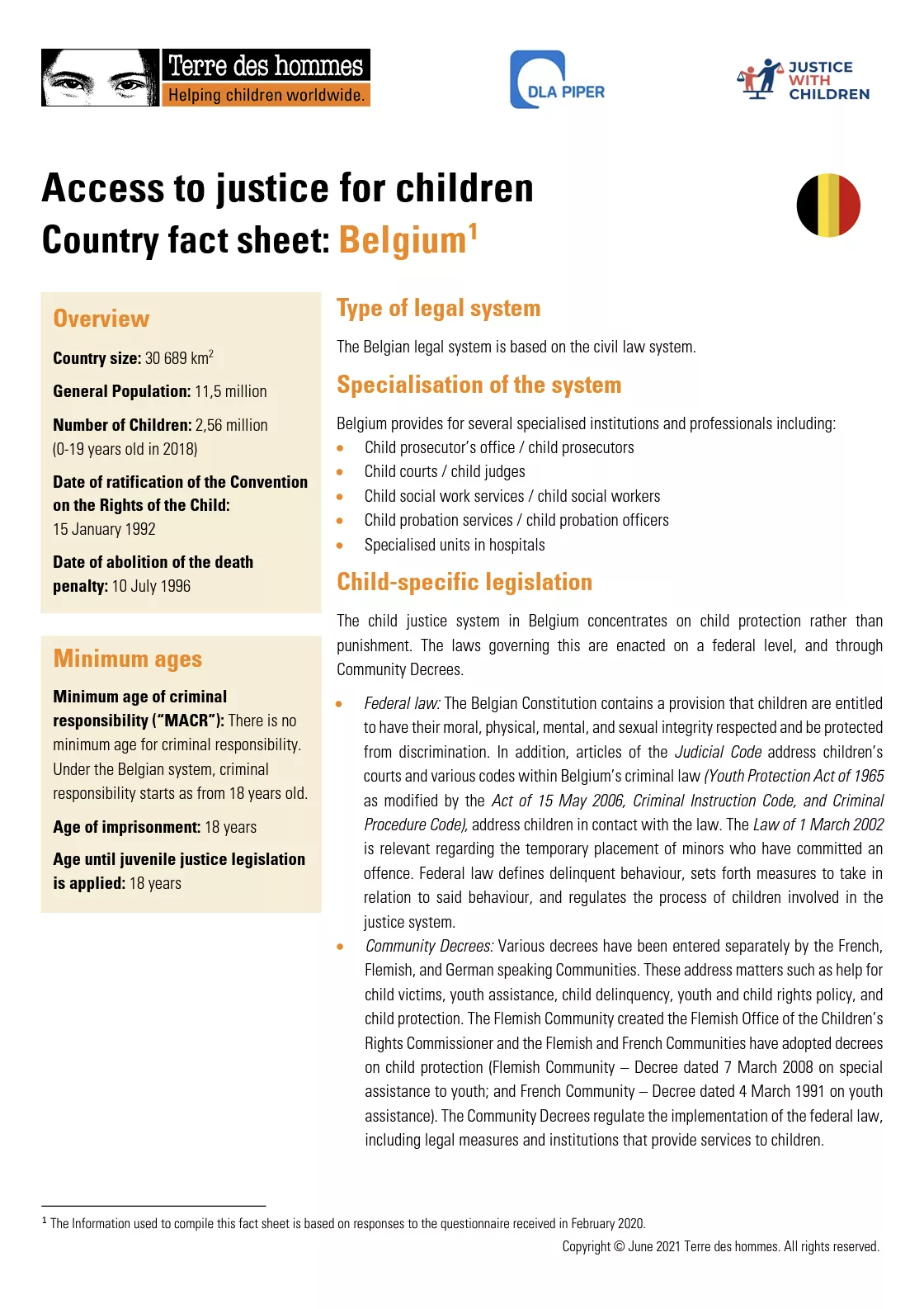 Access to Justice for Children Country Factsheet: Belgium